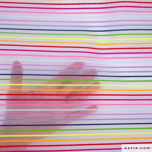 Netzstoff mit Multicolour Streifen Transparent